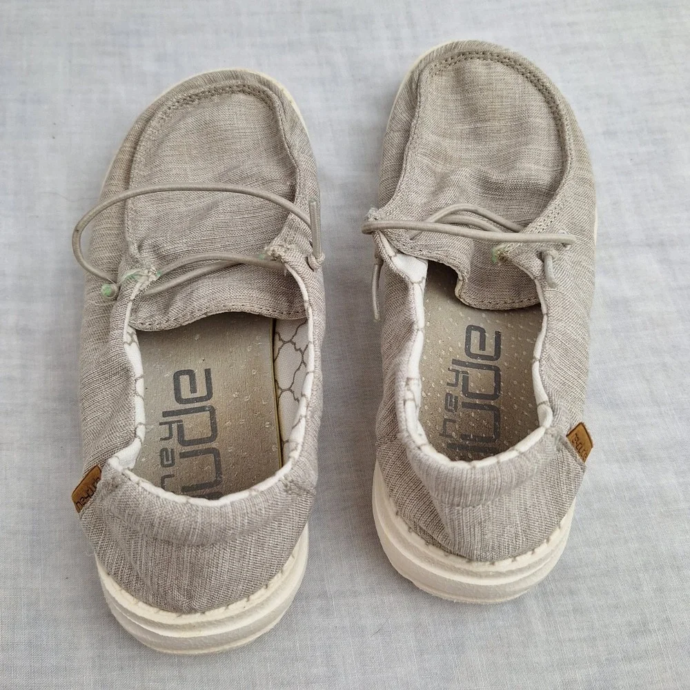 Cottagecore Boho Bohemian Hey Dude Linen Beige K13 Slip On Wendy Youth Kids